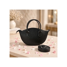 Names Bag Mini Oval Yarım Ay Kol Çantası - Çapraz Askılı Günlük Kadın Çantası - Fermuarlı Mini Omuz Çantası Siyah Siyah