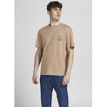 Jack & Jones Erkek Relaxed Tee Bisiklet Yaka Baskılı Kahve T-shirt - 12205878 001