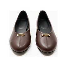 Ne&ve Shoes Kahve Hakiki Deri Gold Aksesuar Detaylı Kadın Günlük Babet Kahverengi