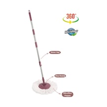 Flora Balerina Döner Başlıklı Mop Sap Seti F181, Saplı Başlıklı Mikrofiber Temizlik Paspası Pembe