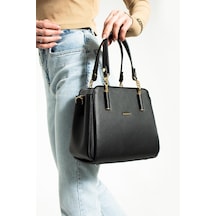 Kadın Kol Çantası Çapraz Askılı Omuz Çantası 30 30 Cm Suni Deri Mega Bag El Çantası Business Siyah