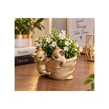 Dekoratif Sevimli Kedi Figürlü Çok Amaçlı Organizer Takı, Toka Ve Anahtarlık Kabı 15x13 Cm Altın