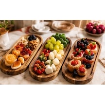 Akasya Oval Sunumluk - Üçlü Kahverengi