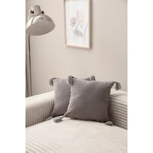 Swita Home İkili Dekoratif Püsküllü Kırlent Kılıfı 43x43 Gri