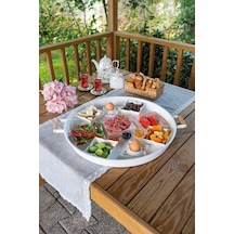 Kitchen Trend Metal Ahşap Kulplu Yuvarlak Tepsi 51 CM Beyaz