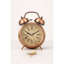 Chacha Home Eterna Bell Vintage Metal Çalar Saat & Premium Masaüstü Dekoratif Obje 22x16 Cm Metalik