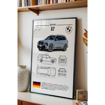 Bmw X7 Tablo - Teknik Özellikli Alman Full-size Lüks Suv Poster - Çerçeveli Duvar Dekoru - Blueprint Siyah