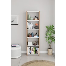 Alpaevmobilya Ahşap 5 Raflı 150 Cm Çok Amaçlı Açık Kitaplık Dekoratif Salon Rafı Düzenleyici Ve Organizer Atlantik Çam - Beyaz