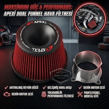 Apexi Universal Performans Ve Ses Arttırıcı Aparatlı Açık Hava Filtresi Seti +6 Hp Dual Funnel Kırmızı 76 Mm