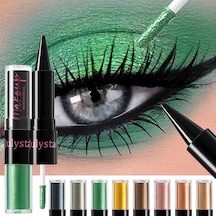 Dumanlı Sedefli Yeşil Likit Göz Farı 2'si 1 Arada Glitter Metalik Göz Farı 02 4.2g 01