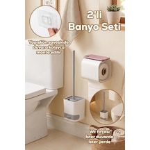 Tr 2li Banyo Seti Yapışkanlı Banyo Tuvalet Kağıtlığı Tuvalet Fırçası Peçetelik Tuvalet Fırçalığı Beyaz Diğer