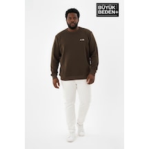 Süperlife Erkek Büyük Beden Ar Baskılı Yaka Kollar Etek Ribana Bisilet Yaka İnce Sweatshirt Spr26bsw956-1 Haki