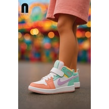 Günlük Unisex Sneaker Bağcıklı Hafif Yumuşak Kaymaz Taban Bilekli Basketbol Ayakkabı 8070 Beyaz- Yeşil- Lila-20