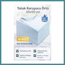 Bezos Yatak Koruyucu Örtü 60x90 Cm 30 Adet Tek Kullanımlık Sıvı Geçirmez Hasta Altı Bezi Mac Standart