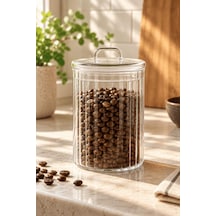 Atbyhome Kulplu Borosilikat Cam Kapaklı Çizgili Cam Kavanoz 1400 Ml - Vakumlu Erzak Ve Bakliyat Saklama Kabı Şeffaf