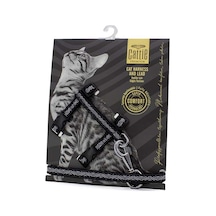 Doggie Desenli Kedi Göğüs & Gezdirme Takımı Siyah 1x25-40 CM