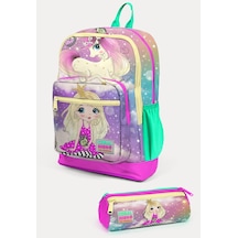 Coral High Kids Pembe Su Yeşili Unicornlu Kız Desenli 2'li Okul Çanta Seti Set0223733