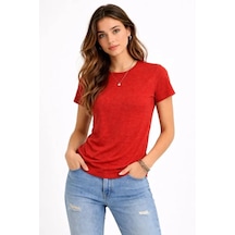 De'charme Flam Kumaş Melanj Dokulu Regular Fit Tişört Bisiklet Yaka Yazlık T-shirt - Kiremit