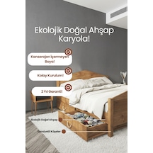 Mi Lano Piramit Model 2 Çekmeceli Masif Ahşap Karyola Kolay Kurulum Fırınlanmış İthal Sibirya Çamı 120x200 Yatak Uyumlu - Vernikli