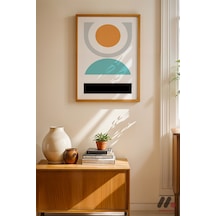 Minimal Geometrik Kompozisyon, Ahşap Çerçeveli Duvar Tablosu - Modern Ev Dekorasyonu