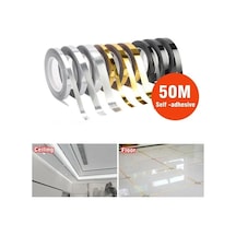 Gümüş 50 M/rulo Kendinden Yapışkanlı Zemini Çıkartmalar Su Geçirmez Duvar Boşluğu Sızdırmazlık Bandı Şerit Zemini Güzellik Dikiş Etiket 1cm Gümüş