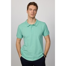 Tudors Erkek Polo Yaka Slim Fit Düz Pamuk Pike Mint Tişört-30584-Mint