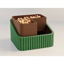 3d Baskı Fıstık Kasesi - Çift Hazneli Kabuk Ayırıcı Sunum Kasesi - Yeşil Kahverengi Çok Renkli