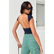 Madmext Lacivert Sırt Dekolteli Crop Kadın Bluz Mg1851-lacivert Lacivert