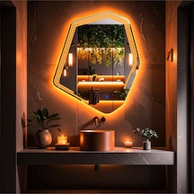 Myrella Amber Led'li Lazer Kumlamalı Lavabo & Banyo Aynası Dokunmatik Sensörlü 60 X 50 Cm Turuncu