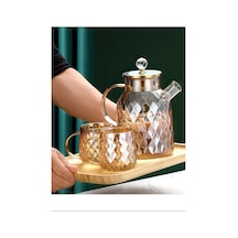 Kabartmalı Bambu Kapaklı Borosilikat Cam Demlik 1500ml Royaleks-cm-2005 Açık Bej