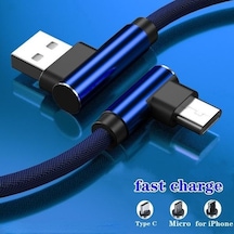 Siyah 90 Derece Naylon Usb Kablosu İos Uyumlu X 6 6 S 7 8 Ipad İçin Hızlı Şarj Kablosu Usb Şarj Aleti Kablosu L Tipi Veri Kablosu 2m Micro Usb