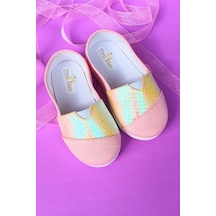 Balık Pullu Keten Çocuk Ayakkabısı-pudra-f-484 Pudra