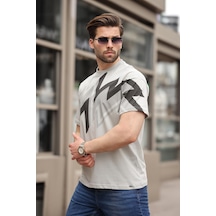 Madmext Boyalı Gri Baskılı %100 Pamuk Erkek T-shirt E7111 Boyalı Gri