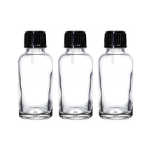 30 Ml Şeffaf / Şeffaf Yuvarlak Boş Cam Şişe + Euro Damlalık + Siyah Kapak, Doldurulabilir, Uçucu Yağlar İçin Sızdırmaz, Kendin Yap Parfümleri 3'lü Paket