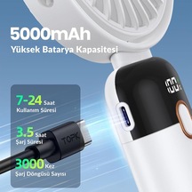 K70 Taşınabilir Şarjlı El Vantilatörü 2400mah 360 Döner Başlıklı Standlı Dijital Ekranlı Soğut