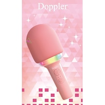 Doppler Rainbow Pembe Karaoke Mikrofonu Ledli Ses Değiştirme Özellikli Işıklı Yeni