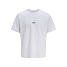 Jack & Jones Core Erkek Tişört Ön Baskılı Kısa Kollu Bisiklet Yaka Beyaz
