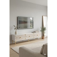 Tsa1897btg Alfa Tv Sehpası Beyaz-traverten-gold 180cm