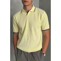 Erkek Oversize Selanik Polo Yaka Triko T-shirt Sarı