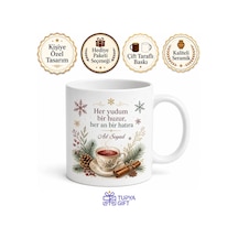 Kış Çayı Temalı Özel Tasarım Baskılı Kupa Bardak Hediye Porselen Mug Beyaz / Çok Renkli