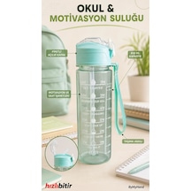 Bymyhand Yeşil Taşıma Kulplu Kilit Kapaklı Pipetli Suluk Okul Matarası Motivasyon Matarası 800 Ml