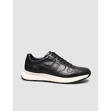 Cabani %100 Hakiki Deri Dokulu Siyah Napa Bağcıklı Erkek Sneaker Siyah
