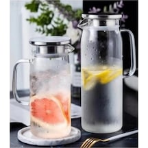 1500 Ml Borosilikat Cam Su Sürahisi - Metal Kapaklı Ve Isıya Dayanıklı Şeffaf