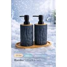 Buççin Online Mağaza 2li Bambu Detaylı Sıvı Sabunluk Seti 500ml Mutfak Banyo Taş Figürlü Hands Dishes Bambu Stantlı Set P Çok Renkli