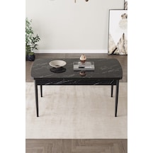 Fiona 80x132 Mdf Siyah Mermer Desen Masa Metal Ayaklı Açılabilir Üst Kalite Mutfak Masası Siyah