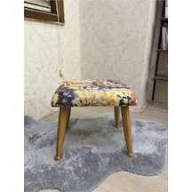 Trend Naturel Çiçekli Ahşap Ayak Uzatma Pufu Makyaj Koltuğu Bench Tabure