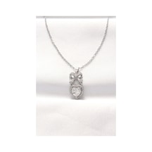 316l Çelik Silver Renk Zirkon Taşlı Kalpli Fiyonk Kolye Çok Renkli