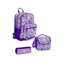 Coral High Mor Beyaz Geometrik Desenli 3 Lü Okul Çanta Seti Set0123683 Çok Renkli