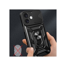 Apple Uyumlu   iPhone 16 Kılıf Pars Lens Yüzüklü Silikon - Siyah