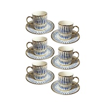 6 Kişilik Minimalist Tasarım Çizgili Türk Kahvesi Fincanı Ve Tabağı -90ml Diğer